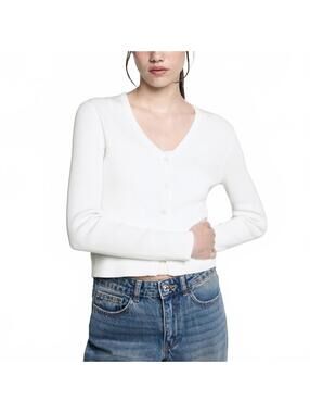 Mango Cotton Blend Button Knit Cardigan Mili Off White Size Medium